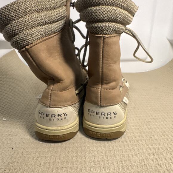 Sperry Top Sider Plaid Lined Lace-Up Mid-Calf Brown Leather Bootie Women - Picture 2 of 5